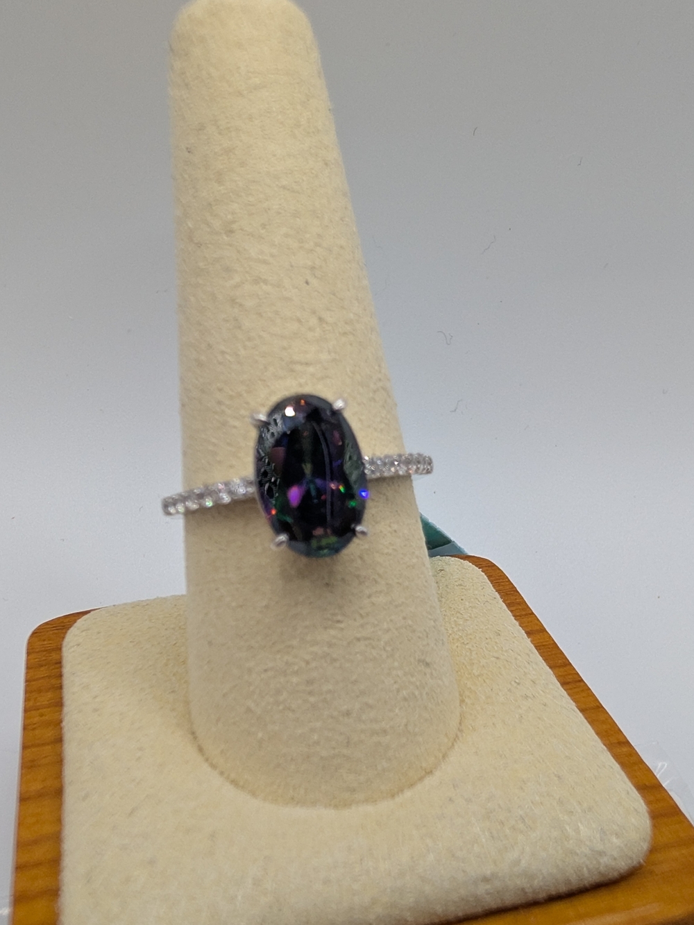 925 Sterling Silver Mystic Topaz & Moissanite Oval Ring Size 7